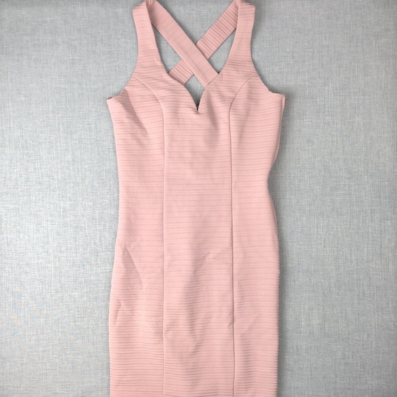 Trixxi Blush Ribbed Bodycon Dress Prom Homecoming - Picture 2 of 5